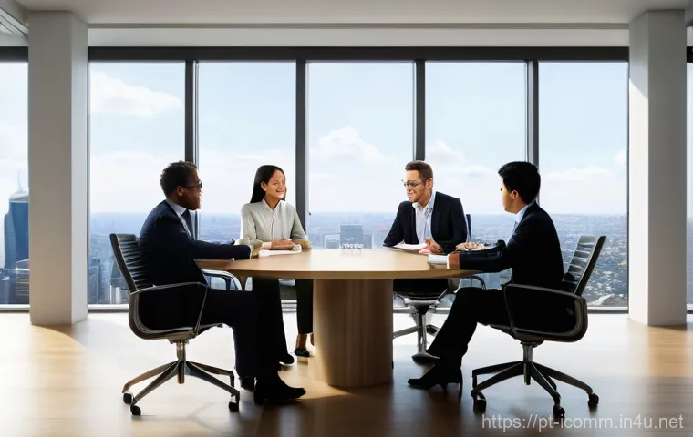 국제커뮤니케이션 전문가 되기 위한 준비물 - **Prompt:** A diverse group of four professionals from different global backgrounds, including a wom...