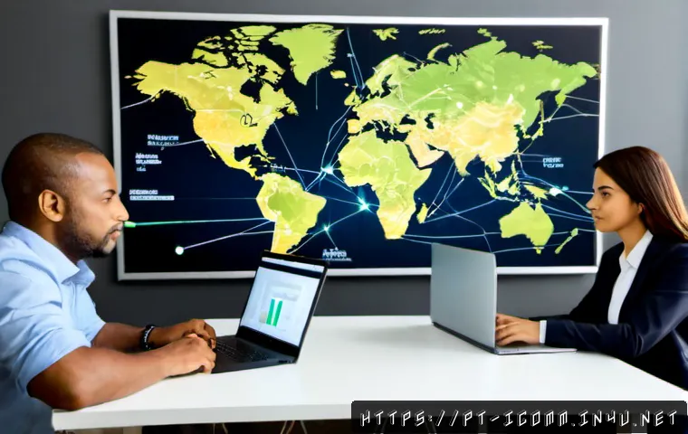 Home 15 국제커뮤니케이션 분야의 트렌드 분석 - Photorealistic international communications trend analysis scene in a modern Lisbon office, diverse ...